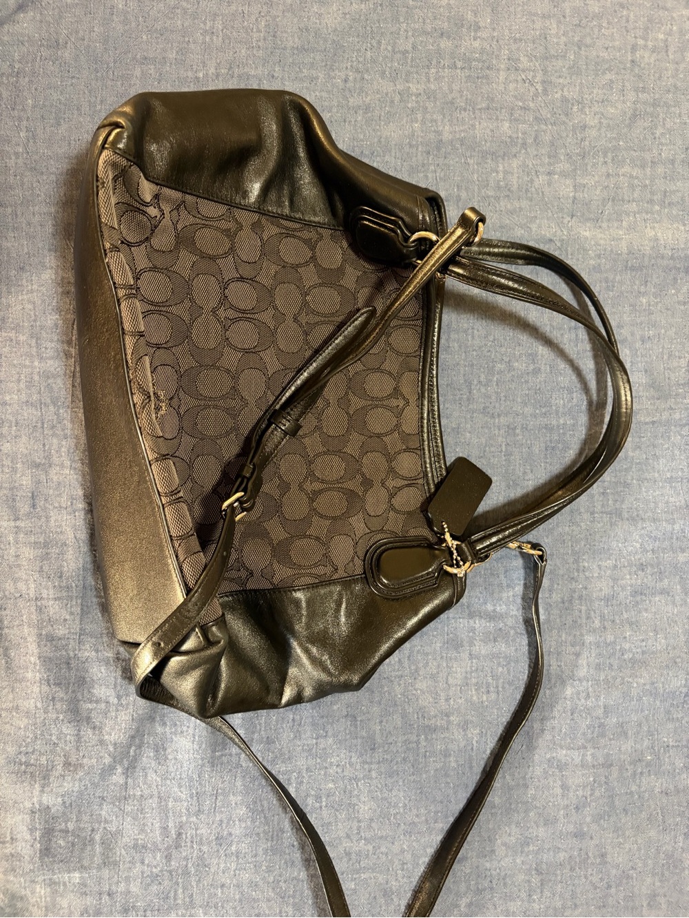 Coach Black Signature Canvas and Leather Shoulder Bag